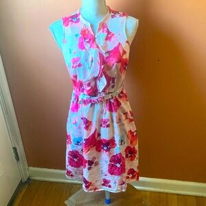 LOFT Floral Sleeveless Dress - Pink and White